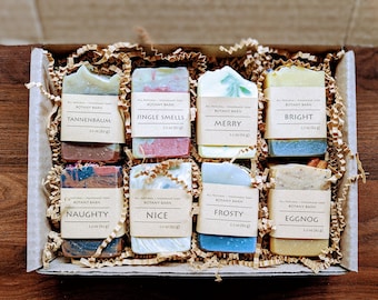 8 Pack of Christmas Soaps. Holiday Gift Set - Small Organic Bar Soaps. White Elephant Party Present.