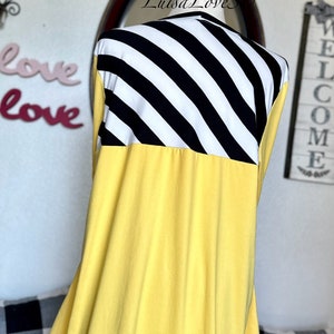 luisalove30 Black White Stripe & Lemon Yellow Solid , Maddie Casual A-Line top, Slight High Low, Top ONLY Sizes Xxs-6X afbeelding 8