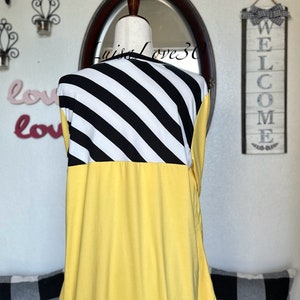 luisalove30 Black White Stripe & Lemon Yellow Solid , Maddie Casual A-Line top, Slight High Low, Top ONLY Sizes Xxs-6X afbeelding 7