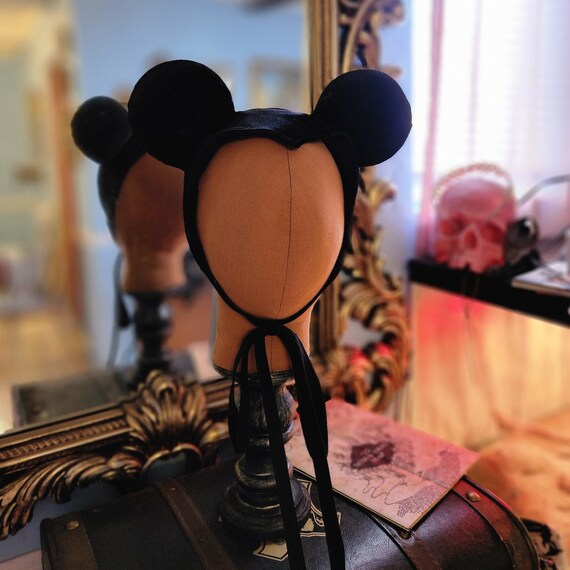 Velvet Mouse Ears| Vintage cap inspired with ties