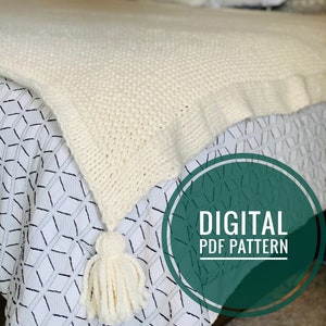 Easy Blanket Pattern. Digital PDF Knit Blanket Pattern. Rowan Blanket. Beginner blanket. Large Throw Afghan Blanket.