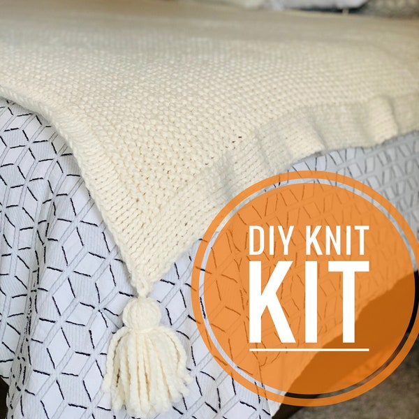 DIY Decke einfach stricken Decke Kit. Anfänger freundlich. Rowan Afghan. Einfaches Muster. Gemütliche Wolle große Decke. Alle Materialien enthalten.