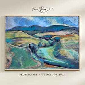 Pastel Landscape Art Print: Rolling Hills Countryside (Digital Download)
