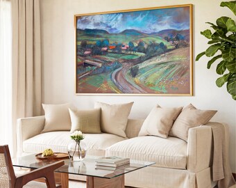 Winding Rustic Country Road Farmhouse Wall Art Printable | European Countryside Landscape Painting | Digital Download