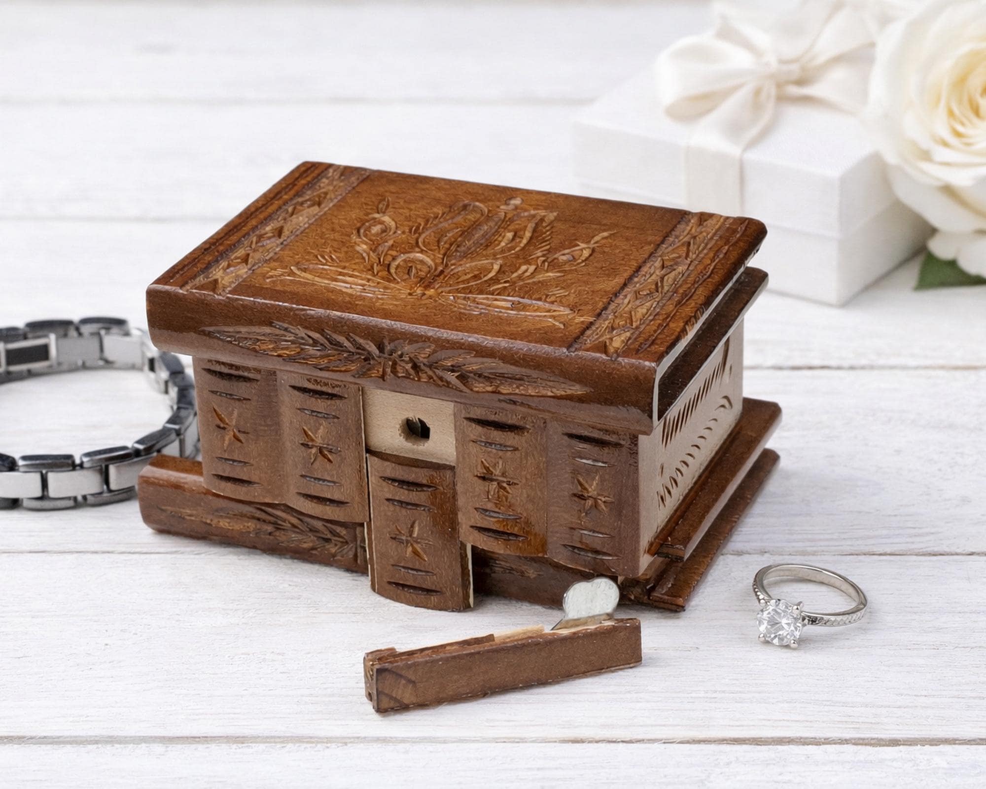 Puzzle Box Secret Compartment With Hidden Lock: Handmade Wooden