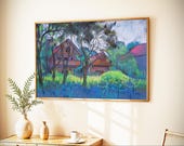Farmhouse Wall Art Printable Rustic Cabin Landscape Cottagecore Decor Country Home Painting Digital Download