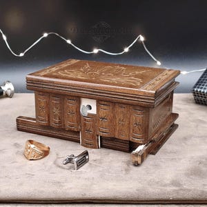 Unusual gift for the man who has everything, secret compartment puzzle box with hidden key for the curious mind, men's jewelry box, personalized brain teaser