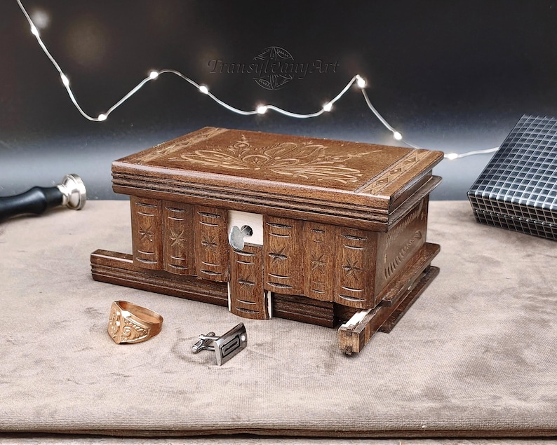 Unusual gift for the man who has everything, secret compartment puzzle box with hidden key for the curious mind, men's jewelry box, personalized brain teaser