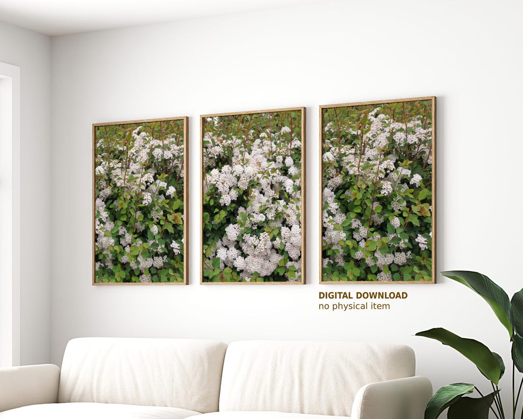 Triptych Wall Art Green White Floral Printable: Downloadable Set of 3 ...