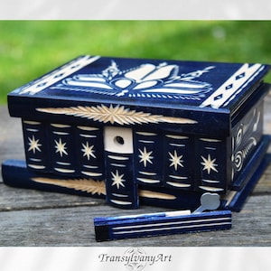 Secret Compartment box with key, Carved Wooden Puzzle box, Magic Treasure Trinket Jewelry Stash box, Personalized Handmade Mystery gift