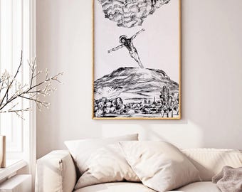 Religious Wall Art Printable Jesus Drawing Christian Decor Black White Minimalist Faith Home Download