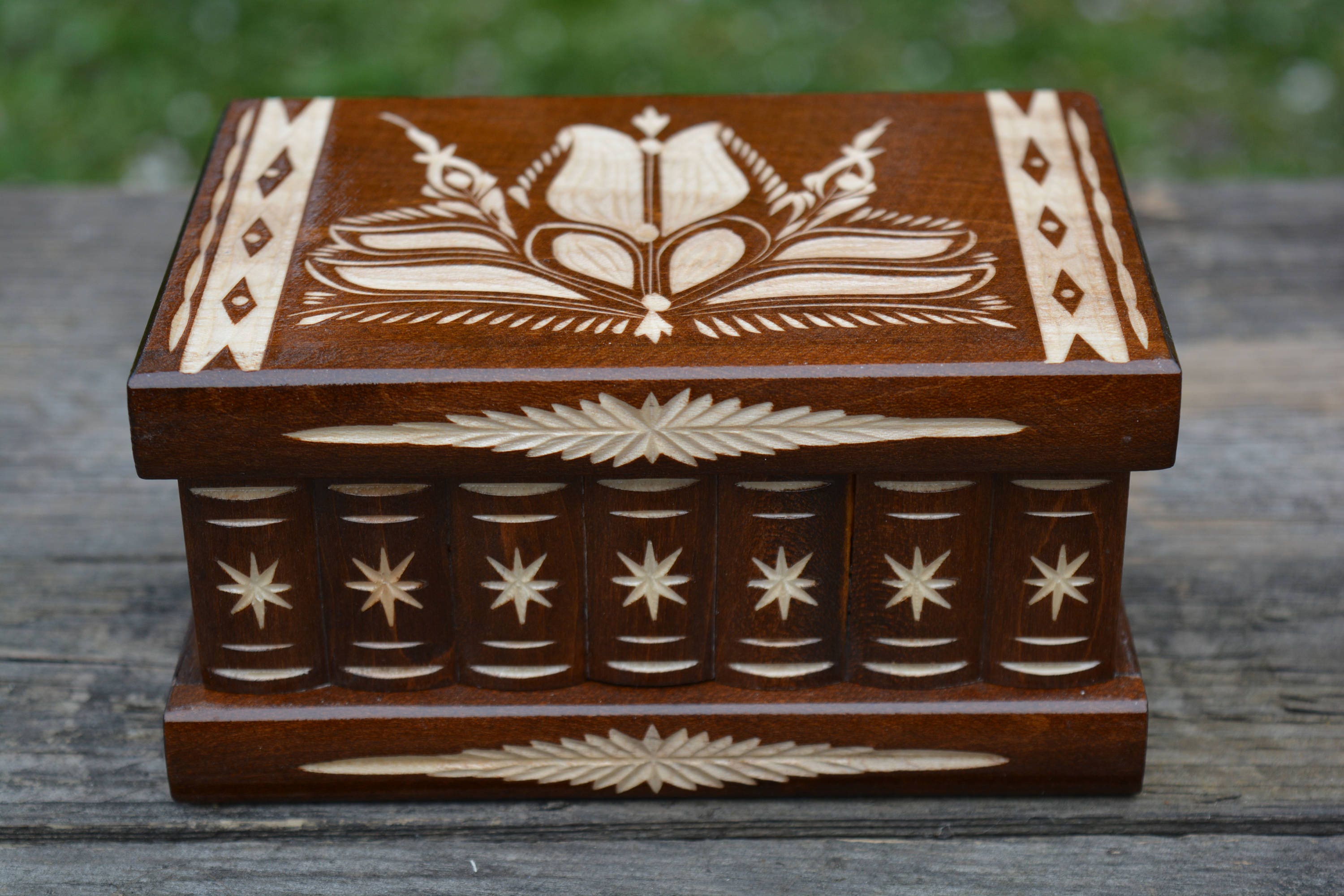 Transylvanyart Boîte à bijoux mystère en bois avec serrure à clé