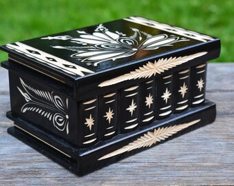 Details about Puzzle book wooden carved box blue secret space inside storage jewelry money Details about Puzzle book wooden carved box blue secret space inside storage jewelry money