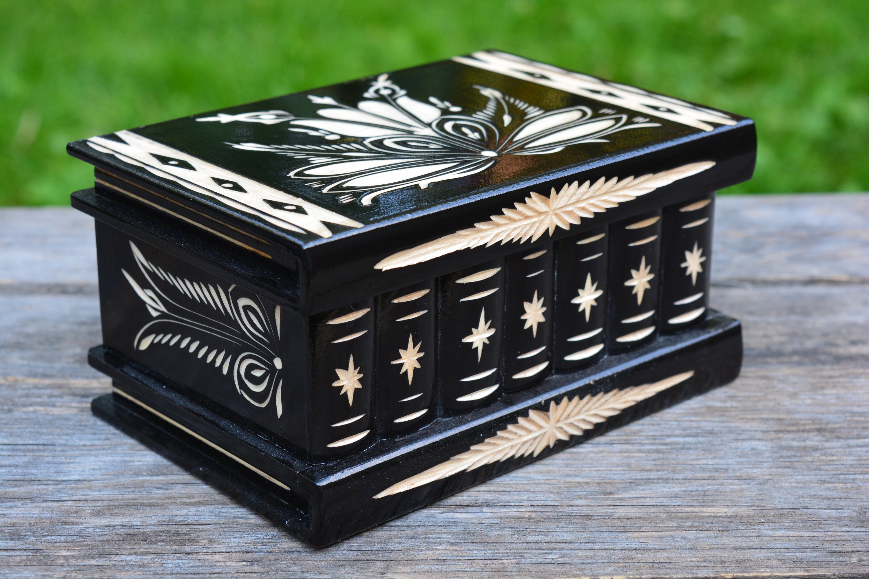 Grote houten magische mysterie puzzel geheim lastig mooi handgesneden houten opslag sieraden doos geval speciaal houten speelgoed verborgen lade plaats (zwart