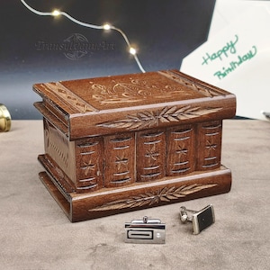 Birthday Gift for Him, Personalized Wooden Puzzle Box with Hidden Key & Secret Compartment