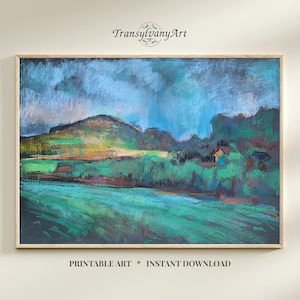 Impressionist Countryside Landscape Print: Serene Green Fields (Digital Download)