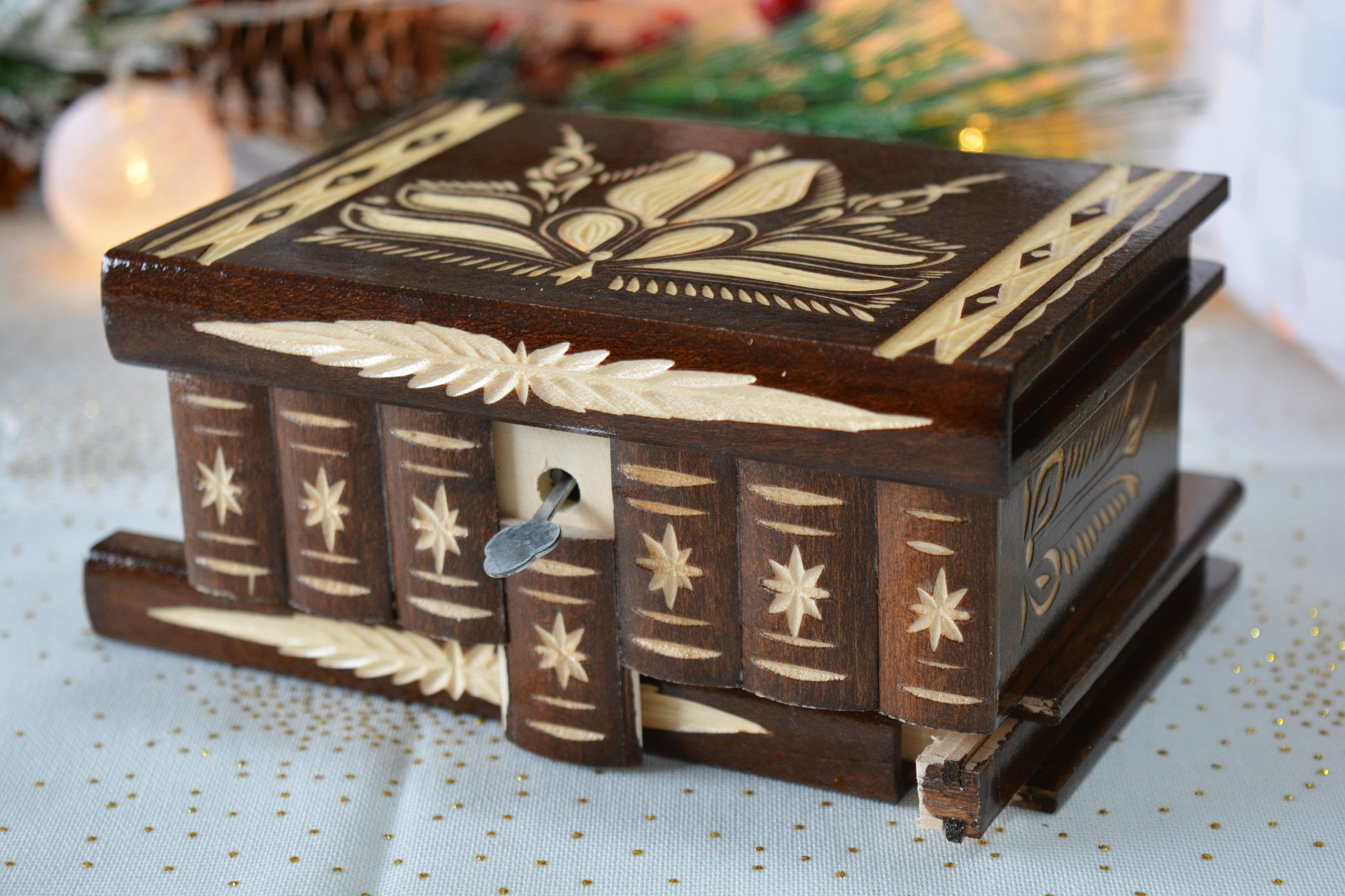 Boîte de puzzle en bois Casse-tête Boîte cadeau secrète de bijoux pour la  surprise de Noël, 1