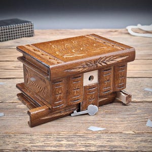 Birthday Gift for Him Secret Puzzle Box Hidden Compartment Handmade Wooden Trick Box