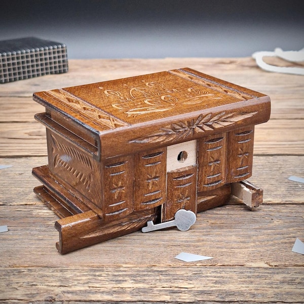 Birthday Gift for Him Secret Puzzle Box Hidden Compartment Handmade Wooden Trick Box