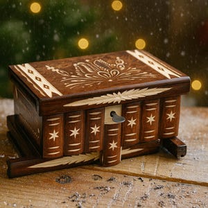 Handmade Wooden Puzzle Box with Secret Compartment: Brain Teaser Christmas Gift, Keepsake Treasure Chest