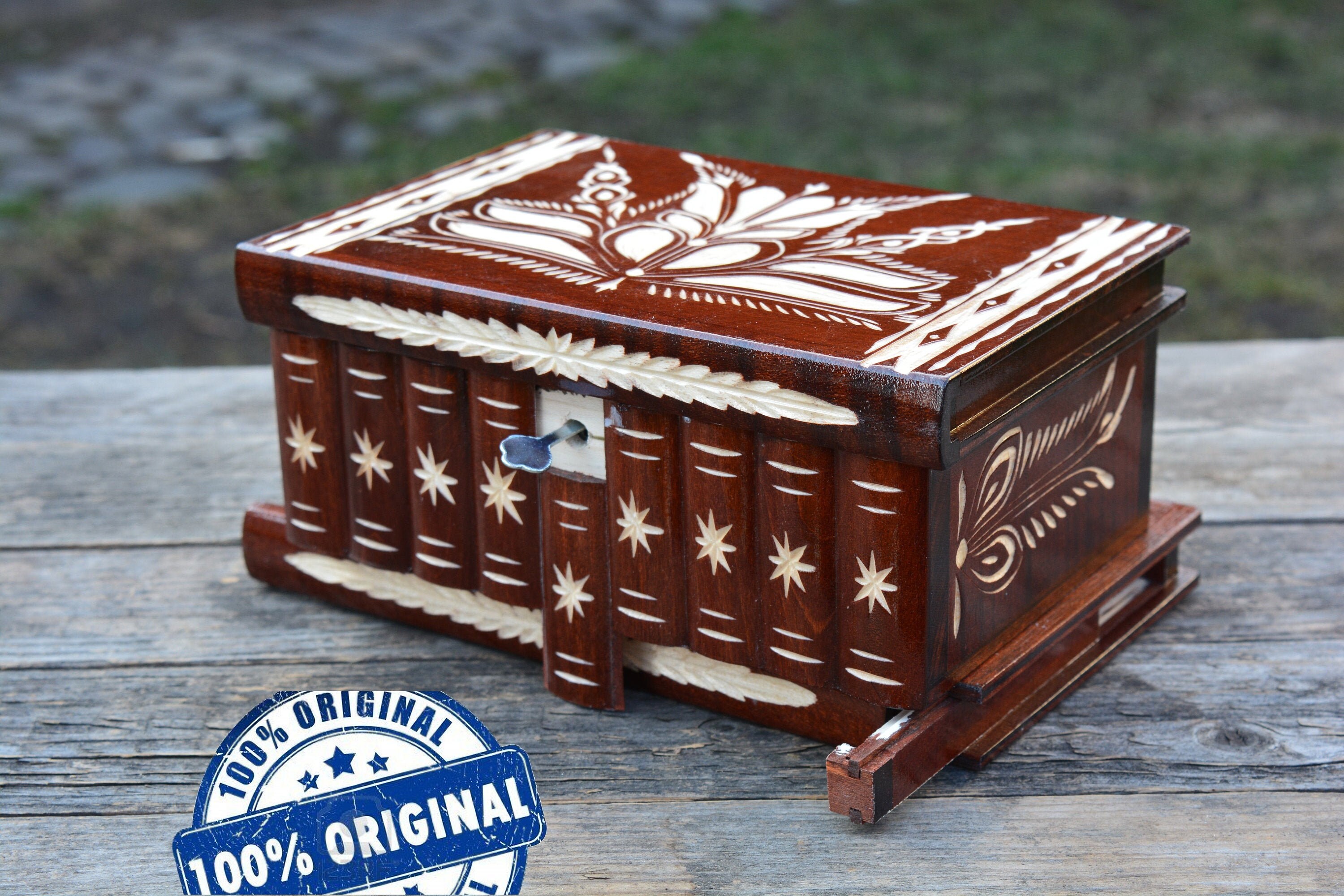Huge Wooden Treasure Chest Puzzle Box Secret Compartment Box Etsy