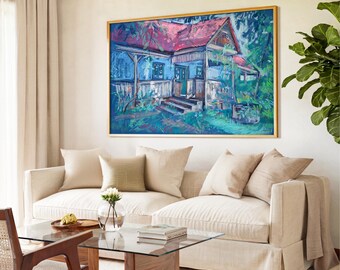 Cottagecore-Wandkunst zum Ausdrucken, rustikale Hauslandschaft, gemütliche Bauernhausdekoration, Landhausgemälde