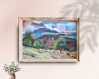 Mountain Village Wall Art, Colorful European Countryside Landscape, Printable Rustic Farmhouse Decor Digital Download