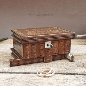 Wooden Puzzle Box with Secret Compartment, Hidden Storage Brain Teaser