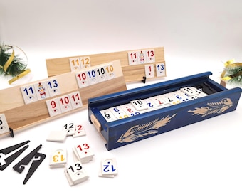 Wooden Rummy Tile Game Family Game Night Set Handmade Classic Fun Board Games