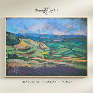 Pastel Hills Landscape Print, Digital Countryside Wall Art | Printable Serene Rural Nature Decor -49