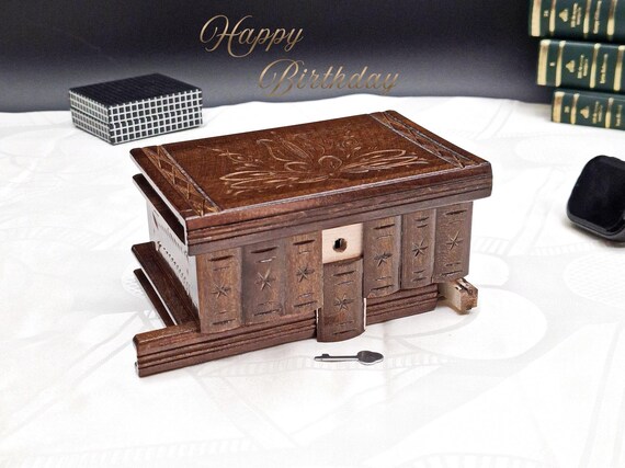 Mens Birthday Gift Puzzle Box: Personalized Wooden Jewelry Box with Secret Compartment, Brain Teaser
