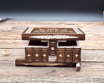 Secret Compartment Wooden Puzzle Box, Hidden Storage Brain Teaser Handmade Mystery Box