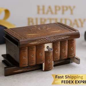 Birthday Gift Him: Personalized Wooden Puzzle Box, Men&#39;s Jewelry Box with Secret Compartment