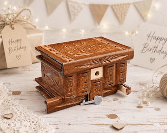 Birthday Gift for Him Secret Puzzle Box Hidden Compartment Handmade Wooden Trick Money Box