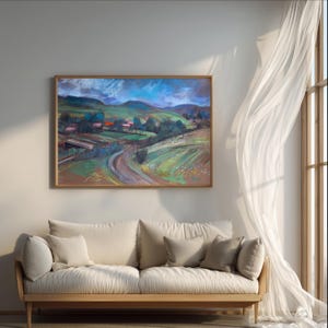 Pastel Cottagecore Landscape Print: Country Road Wall Art (Digital Download)