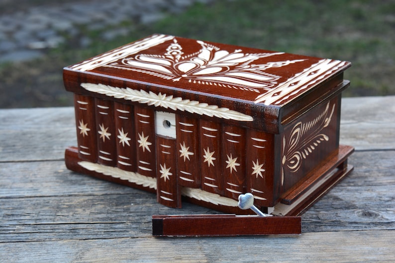 HUGE Wooden Treasure Chest Puzzle box secret compartment box Etsy