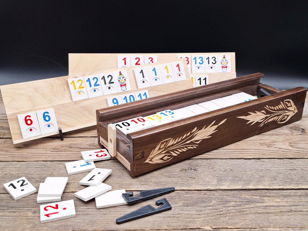 Wooden Rummy Tile Game Set Handmade Board Game Family Gift Classic ...