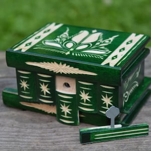 Hand Carved Wood Puzzle Box: Secret Lock Stash Box