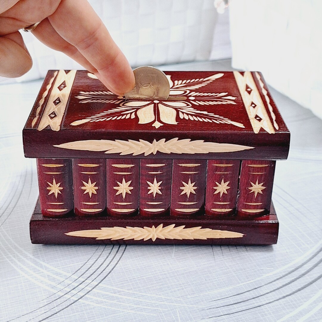 Personalized Money Box, Romanian Puzzle Box, Wooden Coin Bank, Handmade ...
