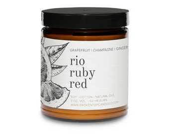 Rio Ruby Red All-Natural Sojakerze- Grapefruit und Zuckerduft- Broken Top Brands 9 oz. Bernsteinglas