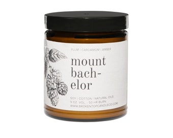 Mount Bachelor All-Natural Soy Candle- Plum, Cardamom and Amber Scent- Broken Top Brands 9 oz. Amber Glass