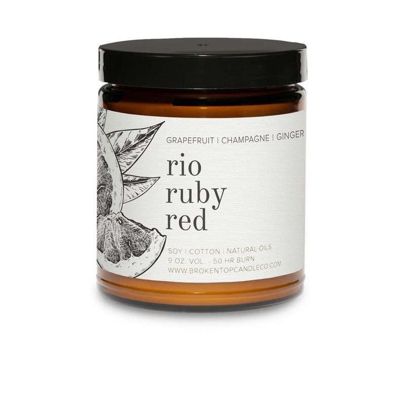 Rio Ruby Red All-Natural Soy Candle Grapefruit and Sugar Scent Broken Top Brands 9 oz. Amber Glass image 1