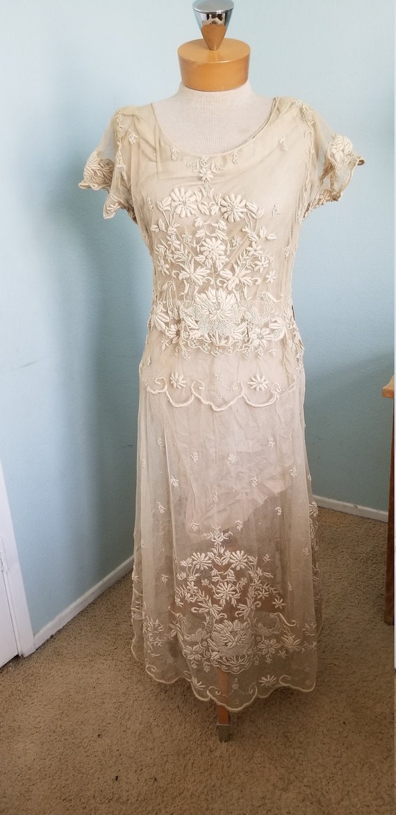 Rare Antique Lace Embroidered Dress