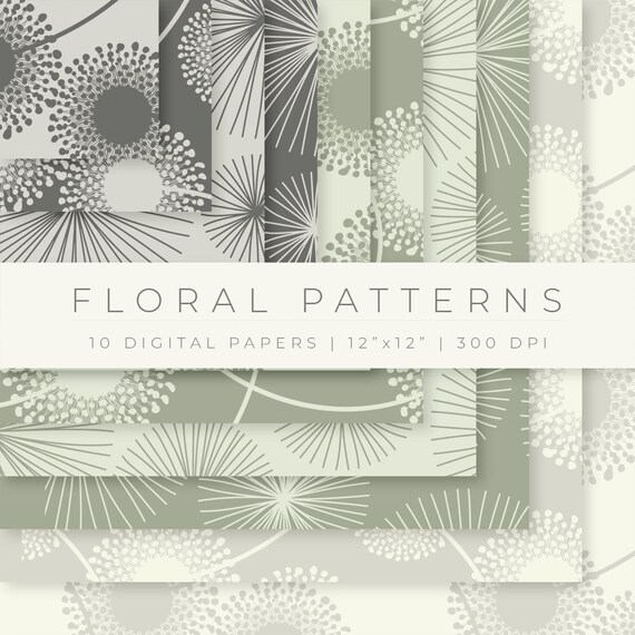 Modern Floral Patterns Digital Paper Backgrounds Cards Stationary.