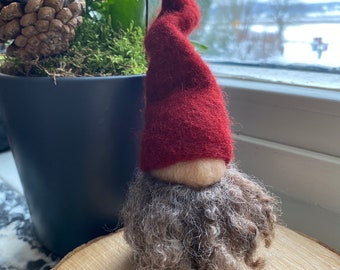 Felted gnome waldorf inspired woolen red hat handmade