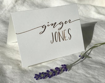 WHITE place cards | modern calligraphy with gold, glack, walnut, silver, or rose gold ink