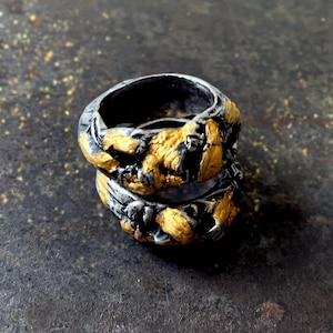 Unique Matching Wedding Rings in Silver and Gold, Couples Wedding Ring Set, Wedding Ring Band Set, Nature inspired Engagement Rings