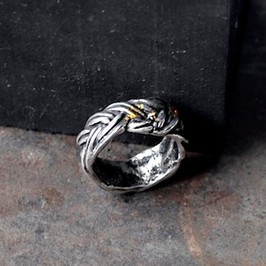 Viking Wedding Ring Band Braided in Silver and Gold, Unique Mens Wedding Bands, Alternative Engagement Ring for men, Promise Ring for him