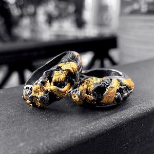 マッチングブラックシルバー＆ゴールド結婚指輪セット、カップルリング、結婚指輪セット、自然からインスピレーションを得た婚約指輪