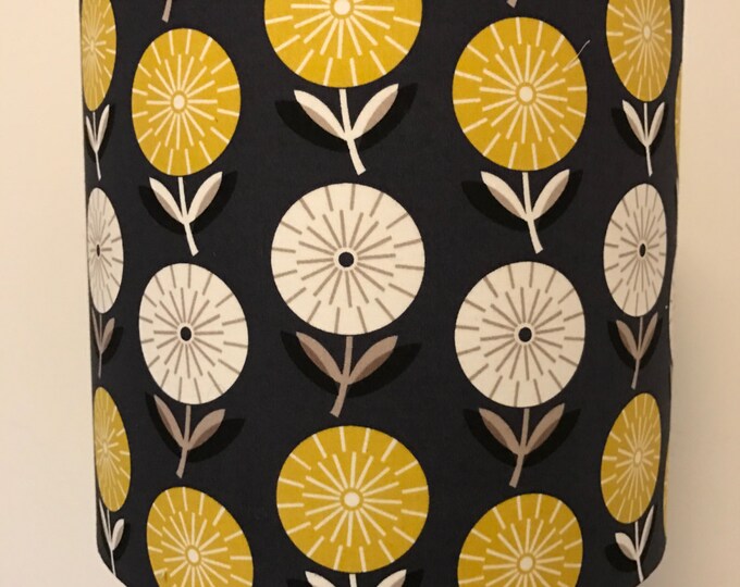 Dark Grey Lamp Shade With Mustard and White Flowers Etsy UK